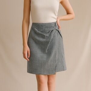 J.Jill Black & White Gingham Checkered A Line Wrap Skirt